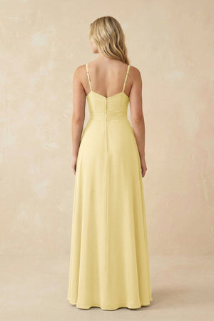 Sweetheart A - Line Pleated Chiffon Bridesmaid Dress in Pastel Yellow - KissProm Bridesmaid Dresses