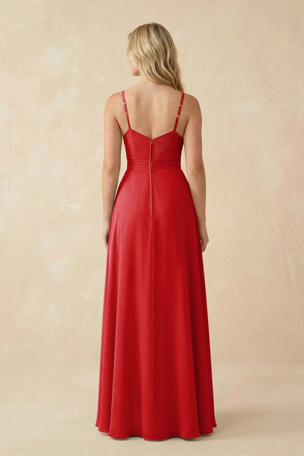 Sweetheart A - Line Pleated Chiffon Bridesmaid Dress in Ruby Red - KissProm Bridesmaid Dresses