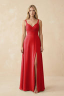 Sweetheart A - Line Pleated Chiffon Bridesmaid Dress in Ruby Red - KissProm Bridesmaid Dresses