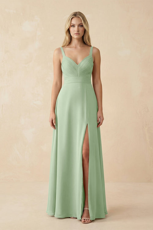 Sweetheart A - Line Pleated Chiffon Bridesmaid Dress in Sage - KissProm Bridesmaid Dresses