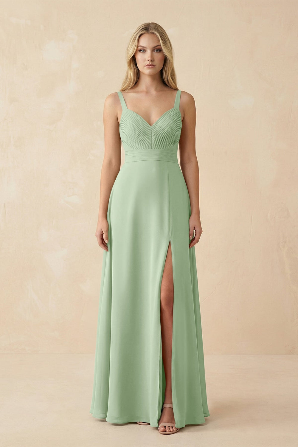 Sweetheart A - Line Pleated Chiffon Bridesmaid Dress in Sage - KissProm Bridesmaid Dresses
