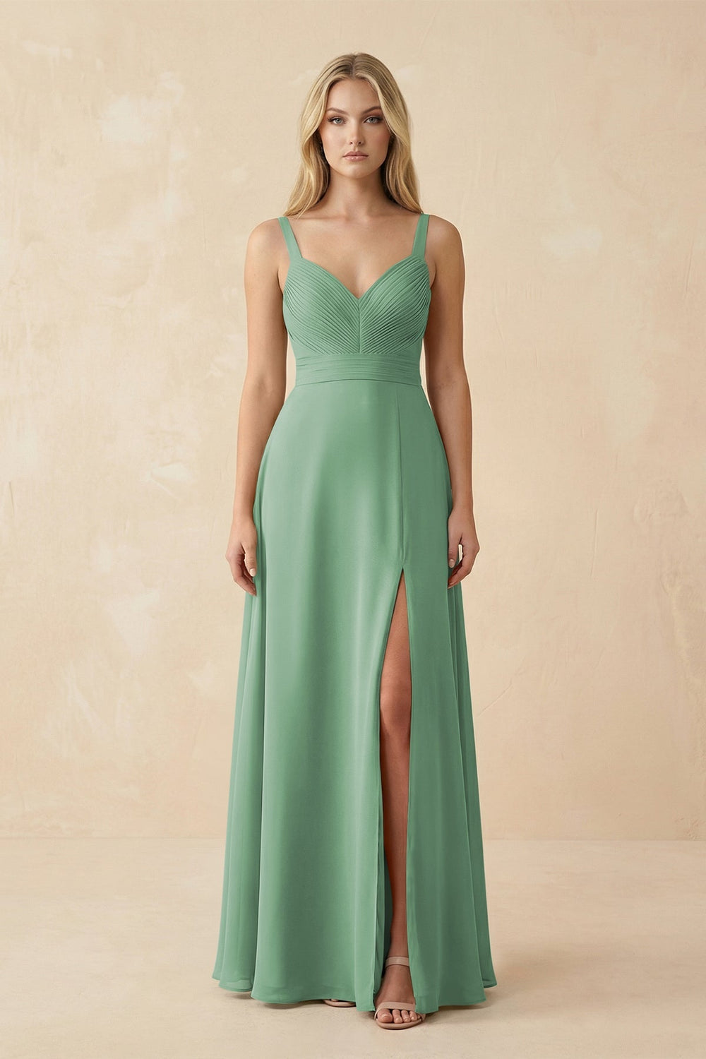 Sweetheart A - Line Pleated Chiffon Bridesmaid Dress in Sea Glass - KissProm Bridesmaid Dresses