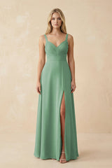Sweetheart A - Line Pleated Chiffon Bridesmaid Dress in Sea Glass - KissProm Bridesmaid Dresses