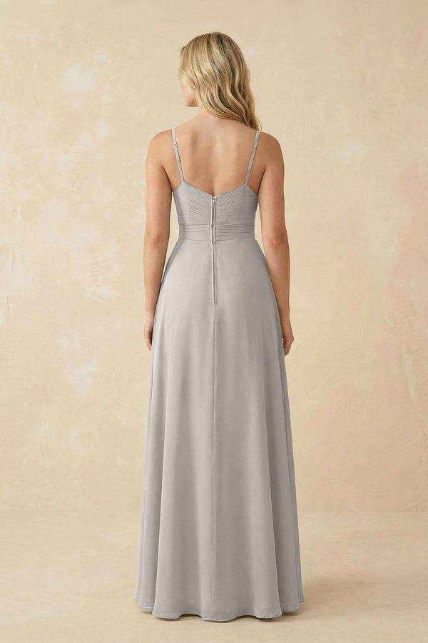 Sweetheart A - Line Pleated Chiffon Bridesmaid Dress in Silver - KissProm Bridesmaid Dresses