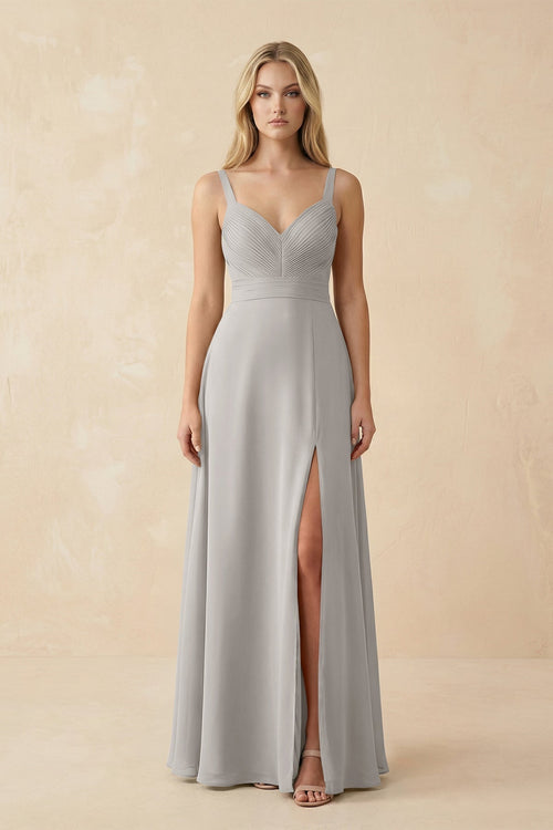 Sweetheart A - Line Pleated Chiffon Bridesmaid Dress in Silver - KissProm Bridesmaid Dresses