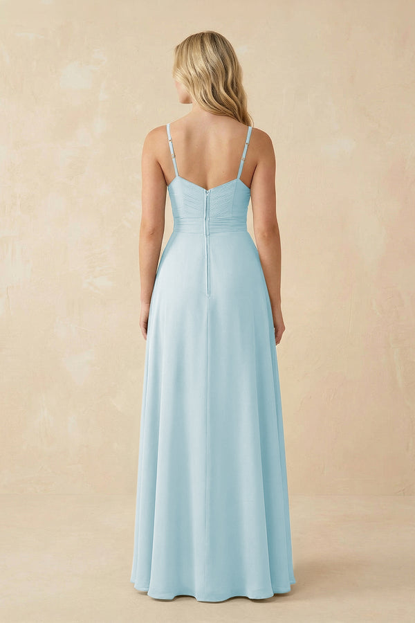 Sweetheart A - Line Pleated Chiffon Bridesmaid Dress in Sky Blue - KissProm Bridesmaid Dresses