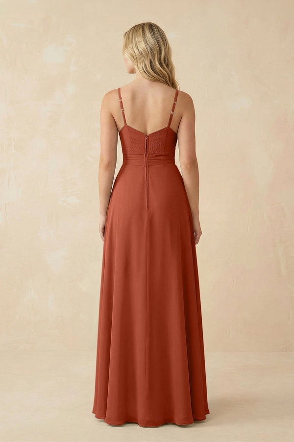 Sweetheart A - Line Pleated Chiffon Bridesmaid Dress in Spice - KissProm Bridesmaid Dresses