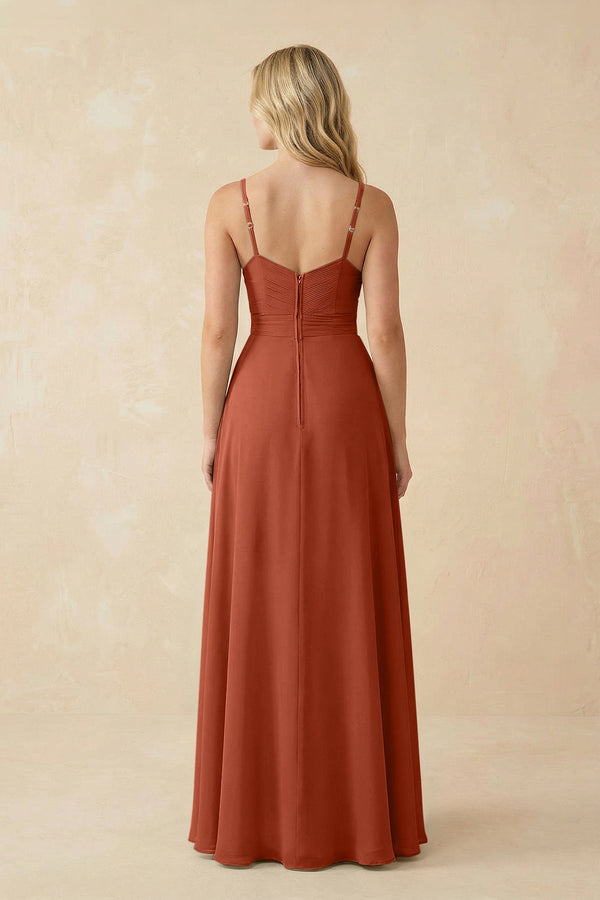 Sweetheart A - Line Pleated Chiffon Bridesmaid Dress in Spice - KissProm Bridesmaid Dresses