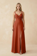 Sweetheart A - Line Pleated Chiffon Bridesmaid Dress in Spice - KissProm Bridesmaid Dresses