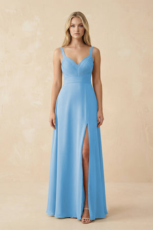 Sweetheart A - Line Pleated Chiffon Bridesmaid Dress in Steel Blue - KissProm Bridesmaid Dresses