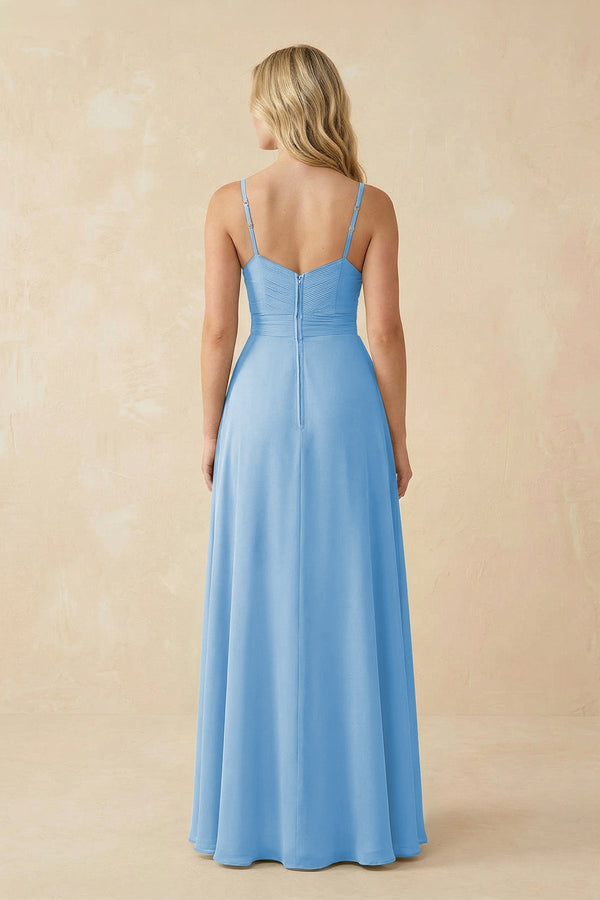 Sweetheart A - Line Pleated Chiffon Bridesmaid Dress in Steel Blue - KissProm Bridesmaid Dresses