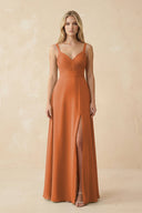 Sweetheart A - Line Pleated Chiffon Bridesmaid Dress in Terracotta - KissProm Bridesmaid Dresses