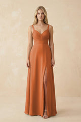 Sweetheart A - Line Pleated Chiffon Bridesmaid Dress in Terracotta - KissProm Bridesmaid Dresses
