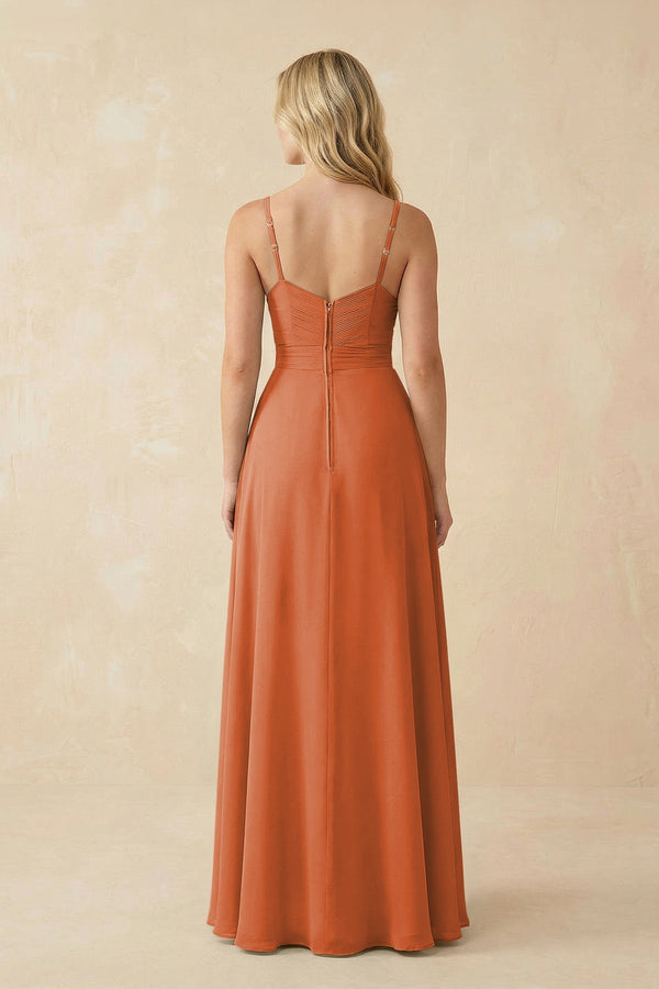 Sweetheart A - Line Pleated Chiffon Bridesmaid Dress in Terracotta - KissProm Bridesmaid Dresses