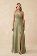 Sweetheart A - Line Pleated Chiffon Bridesmaid Dress in Thyme - KissProm Bridesmaid Dresses