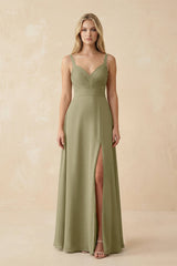 Sweetheart A - Line Pleated Chiffon Bridesmaid Dress in Thyme - KissProm Bridesmaid Dresses