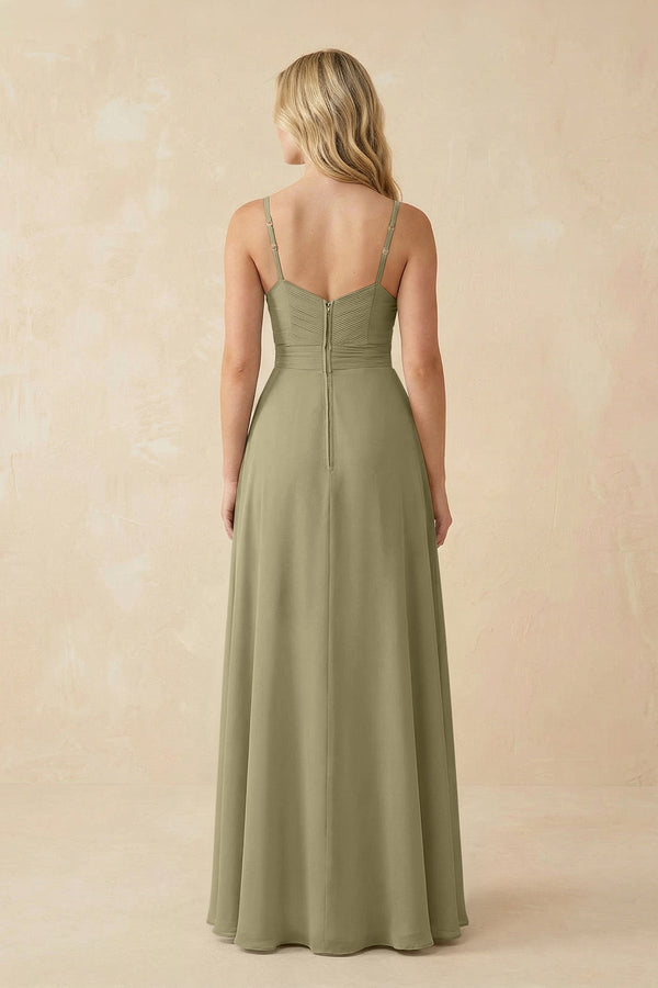 Sweetheart A - Line Pleated Chiffon Bridesmaid Dress in Thyme - KissProm Bridesmaid Dresses