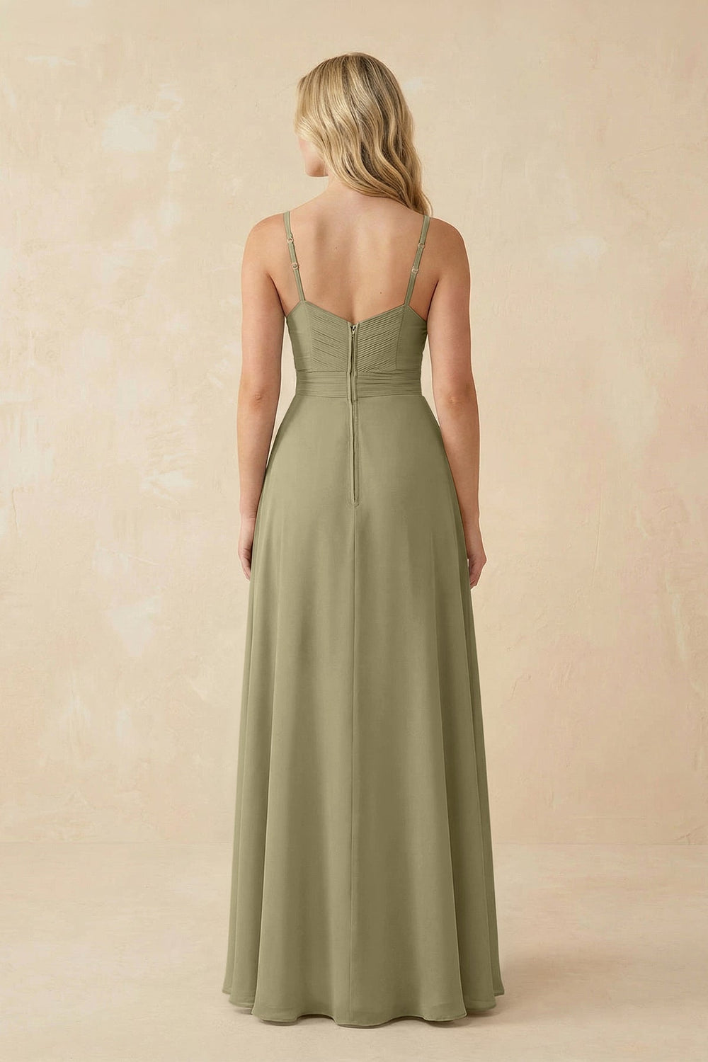 Sweetheart A - Line Pleated Chiffon Bridesmaid Dress in Thyme - KissProm Bridesmaid Dresses