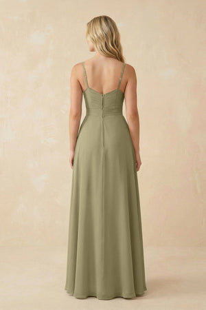 Sweetheart A - Line Pleated Chiffon Bridesmaid Dress in Thyme - KissProm Bridesmaid Dresses