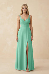 Sweetheart A - Line Pleated Chiffon Bridesmaid Dress in Turquoise - KissProm Bridesmaid Dresses
