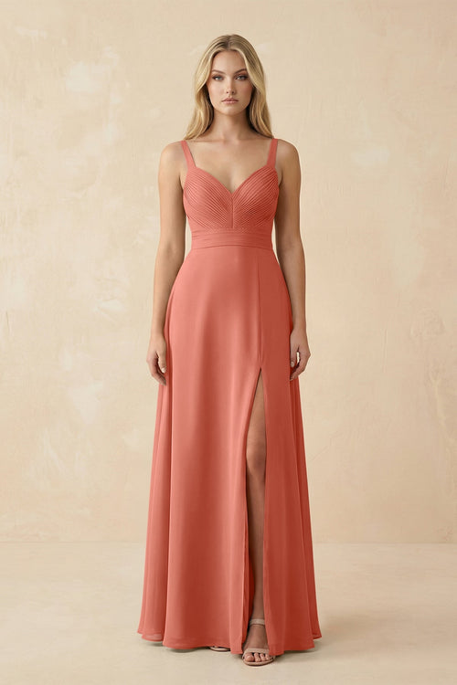 Sweetheart A - Line Pleated Chiffon Bridesmaid Dress in Wild Rose - KissProm Bridesmaid Dresses