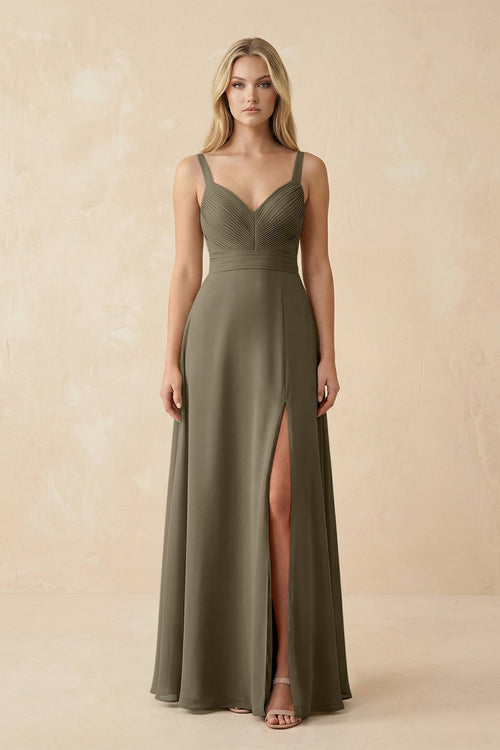 Sweetheart A - Line Pleated Chiffon Bridesmaid Dress in Willow Green - KissProm Bridesmaid Dresses