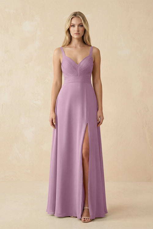 Sweetheart A - Line Pleated Chiffon Bridesmaid Dress in Wisteria - KissProm Bridesmaid Dresses