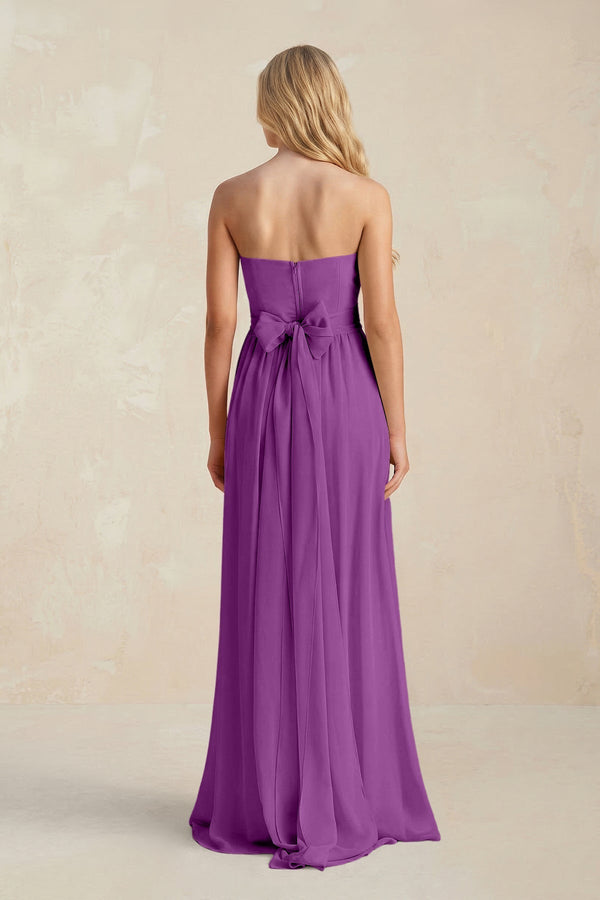 Strapless A - Line Pleated Chiffon Bridesmaid Dress With Slit in Amethyst - KissProm Bridesmaid Dresses