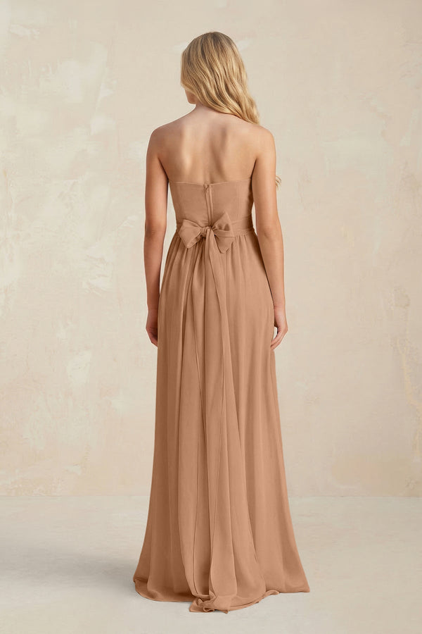 Strapless A - Line Pleated Chiffon Bridesmaid Dress With Slit in Bronzer - KissProm Bridesmaid Dresses