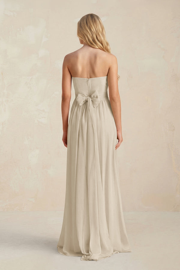 Strapless A - Line Pleated Chiffon Bridesmaid Dress With Slit in Champagne - KissProm Bridesmaid Dresses