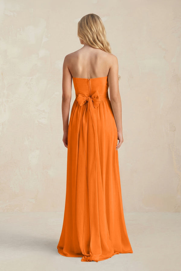 Strapless A - Line Pleated Chiffon Bridesmaid Dress With Slit in Cinnamon - KissProm Bridesmaid Dresses