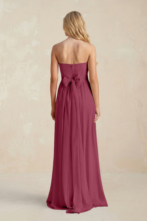 Strapless A - Line Pleated Chiffon Bridesmaid Dress With Slit in Desert Rose - KissProm Bridesmaid Dresses