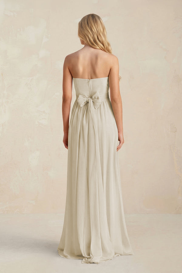 Strapless A - Line Pleated Chiffon Bridesmaid Dress With Slit in Dove Gray - KissProm Bridesmaid Dresses
