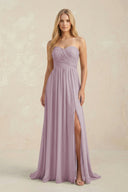 Strapless A - Line Pleated Chiffon Bridesmaid Dress With Slit in Dusk - KissProm Bridesmaid Dresses