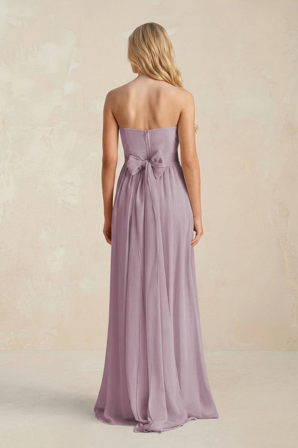 Strapless A - Line Pleated Chiffon Bridesmaid Dress With Slit in Dusk - KissProm Bridesmaid Dresses