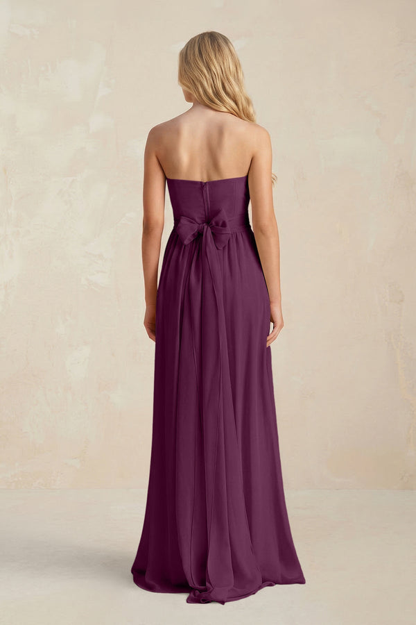 Strapless A - Line Pleated Chiffon Bridesmaid Dress With Slit in Fig - KissProm Bridesmaid Dresses