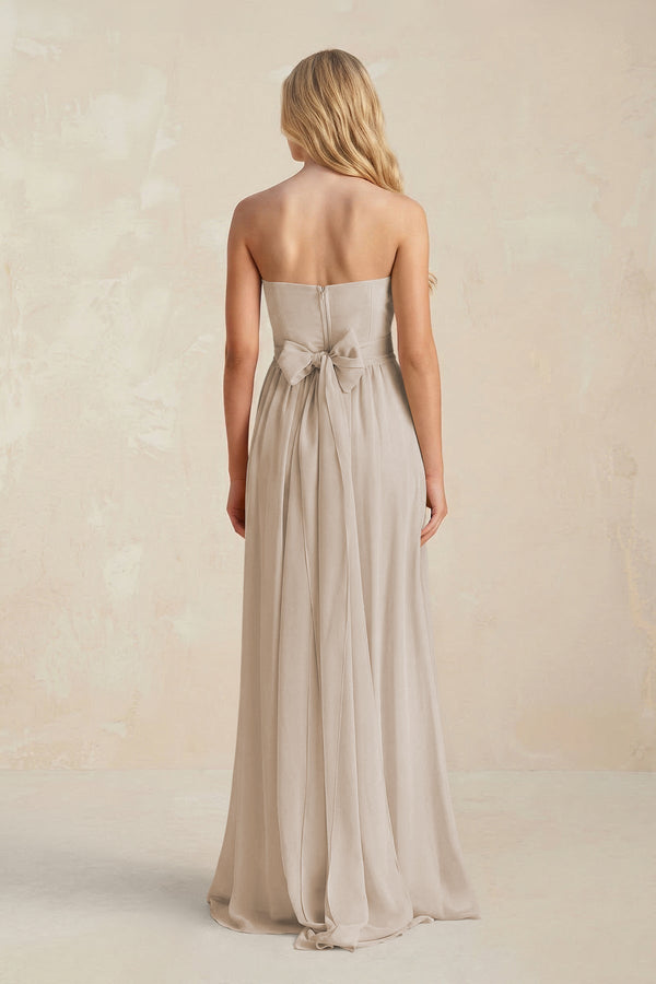 Strapless A - Line Pleated Chiffon Bridesmaid Dress With Slit in Frost - KissProm Bridesmaid Dresses