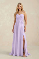 Strapless A - Line Pleated Chiffon Bridesmaid Dress With Slit in Lavender - KissProm Bridesmaid Dresses