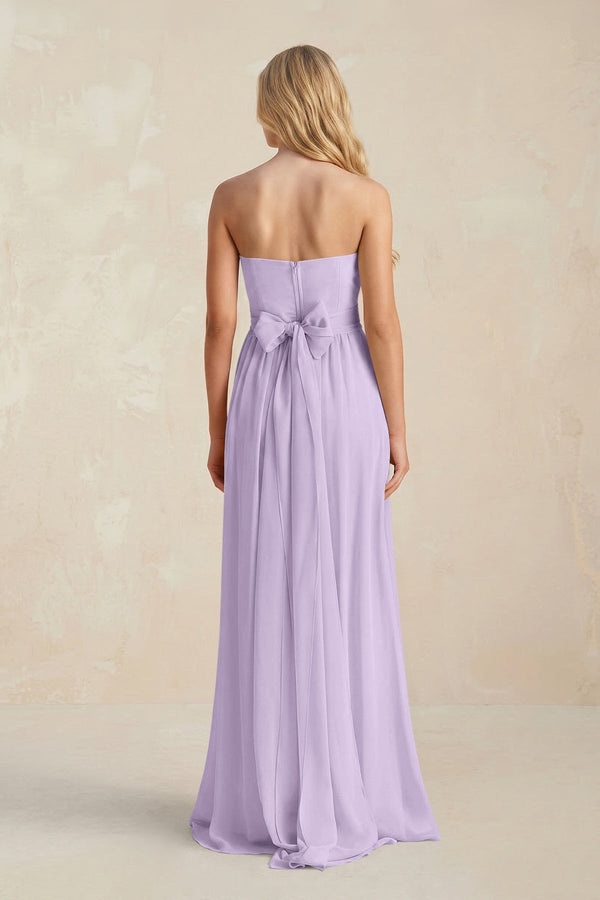 Strapless A - Line Pleated Chiffon Bridesmaid Dress With Slit in Lavender - KissProm Bridesmaid Dresses