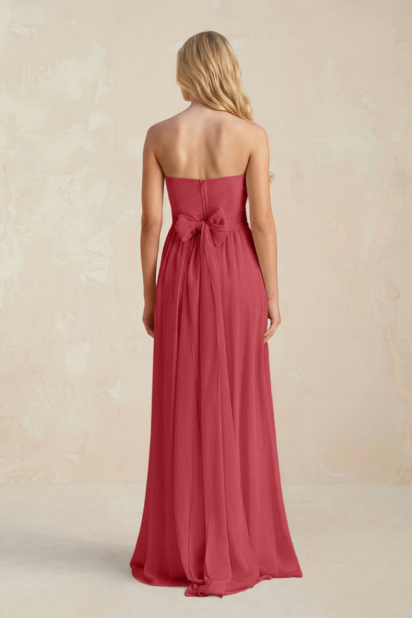 Strapless A - Line Pleated Chiffon Bridesmaid Dress With Slit in Merlot - KissProm Bridesmaid Dresses