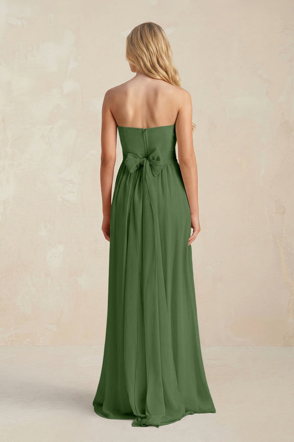 Strapless A - Line Pleated Chiffon Bridesmaid Dress With Slit in Moss - KissProm Bridesmaid Dresses