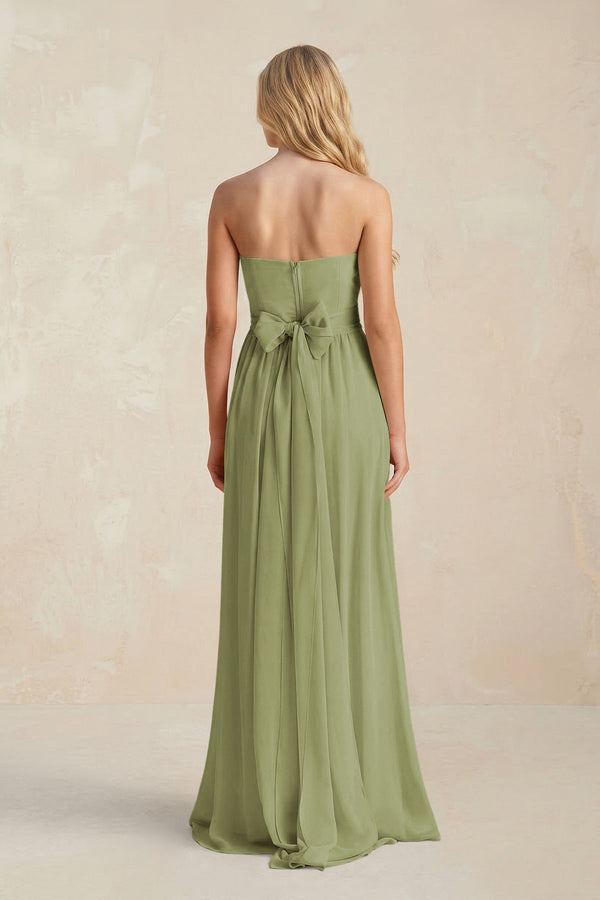 Strapless A - Line Pleated Chiffon Bridesmaid Dress With Slit in Moss Green - KissProm Bridesmaid Dresses