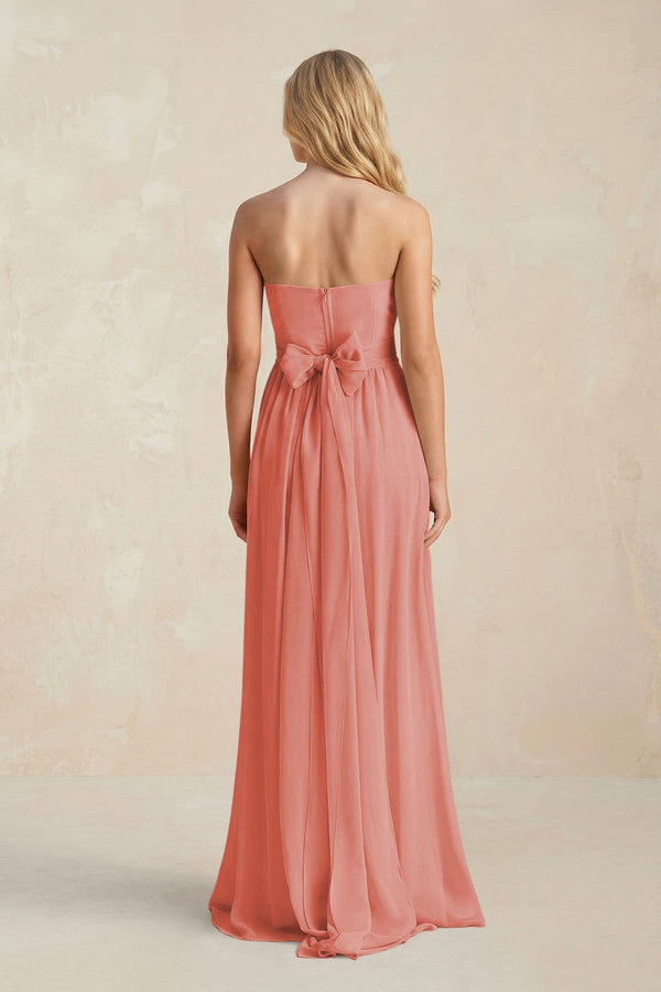 Strapless A - Line Pleated Chiffon Bridesmaid Dress With Slit in Mulberry - KissProm Bridesmaid Dresses