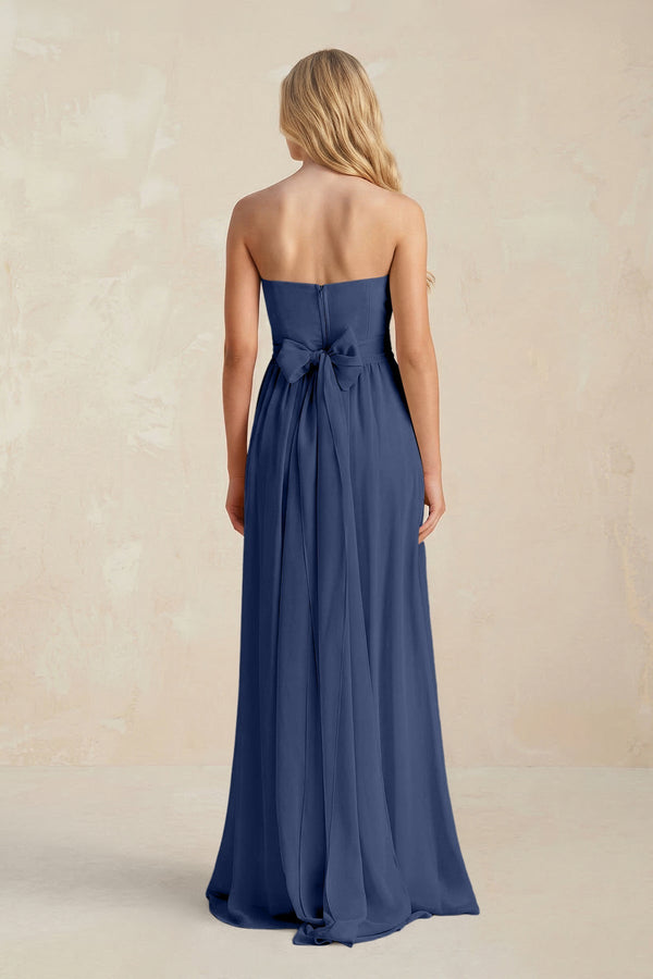 Strapless A - Line Pleated Chiffon Bridesmaid Dress With Slit in Navy - KissProm Bridesmaid Dresses