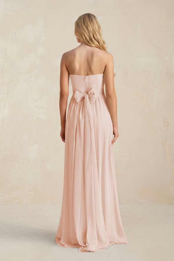 Strapless A - Line Pleated Chiffon Bridesmaid Dress With Slit in Pale Blush - KissProm Bridesmaid Dresses
