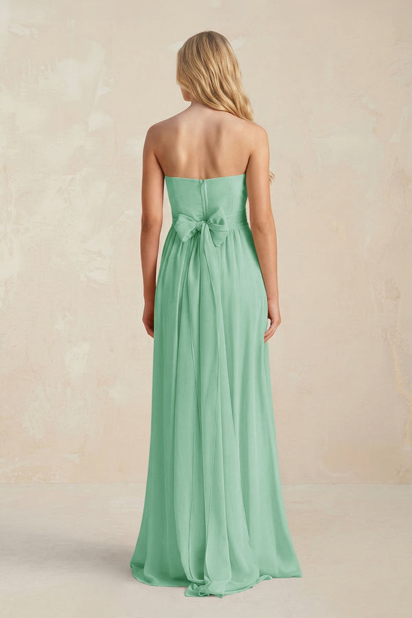Strapless A - Line Pleated Chiffon Bridesmaid Dress With Slit in Pale Pistachio - KissProm Bridesmaid Dresses
