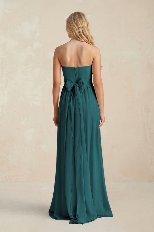 Strapless A - Line Pleated Chiffon Bridesmaid Dress With Slit in Pine - KissProm Bridesmaid Dresses