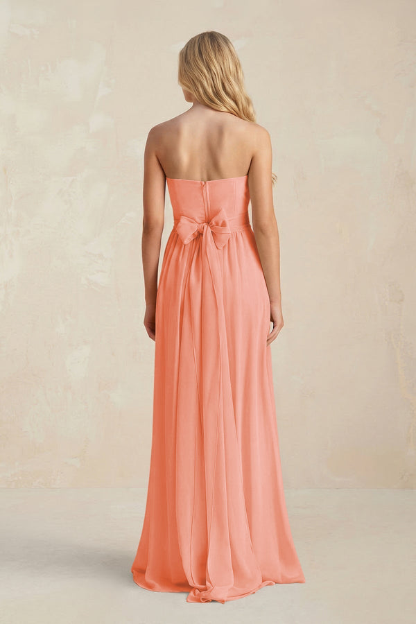 Strapless A - Line Pleated Chiffon Bridesmaid Dress With Slit in Rosette - KissProm Bridesmaid Dresses