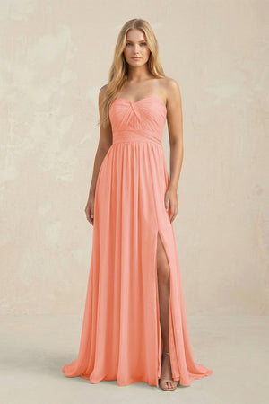 Strapless A - Line Pleated Chiffon Bridesmaid Dress With Slit in Rosette - KissProm Bridesmaid Dresses