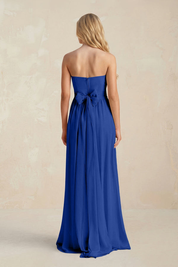 Strapless A - Line Pleated Chiffon Bridesmaid Dress With Slit in Royal Blue - KissProm Bridesmaid Dresses